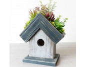   Wooden House Flower Pot With Artificial Succulents