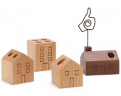Wooden House shaped Pen Pencil Holder Stand,4 Piece Set 