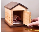 Wooden House-Shaped Piggy Bank With Lock