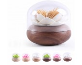 Wooden Lotus Flower Cotton Bud Holder Toothpick Case 