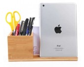 Bamboo Wooden Office Desk Organizer Pen and Pencil Holder , Phone and Tablet Holder