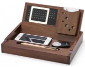 Wooden Multi-function Desk Stationery Organizer Storage Box With Perpetual Calendar