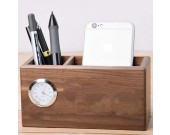 Bamboo Wood Wooden Desk Organizer Container for Desktop, Remote Controllers, Office Supplies, Pens Pencils, Makeup Brushes (2 compartments)