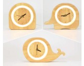 Wooden  Desk Alarm Clock with Nightlight and USB Power Supply