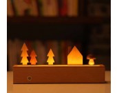 Wooden Square LED USB Beside Table Lamp 