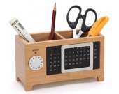 Wooden Struction Multi-function Desk Stationery Organizer Storage Box With Perpetual Calendar