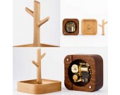  Wooden Tree Music Box Bracelet Necklace Jewelry Organizer Hooks Rack Stand