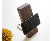 Black Walnut Brass Wood Phone Holder