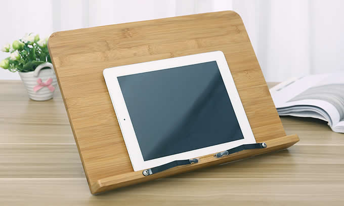   Bamboo Adjustable Reading Rest holder Cookbook Cook Stand / iPad & Tablet Holder 