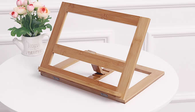   Bamboo Adjustable Reading Rest holder Cookbook Cook Stand / iPad & Tablet Holder 