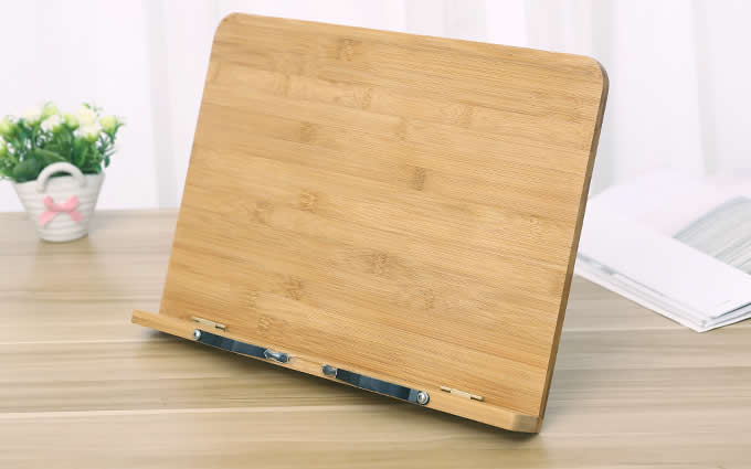   Bamboo Adjustable Reading Rest holder Cookbook Cook Stand / iPad & Tablet Holder 