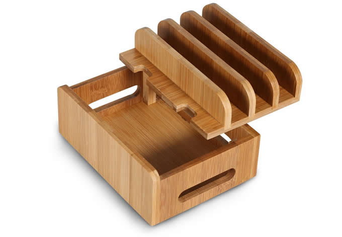  Bamboo Multi- Device Desktop Organizer  Charging Station For Smart Phones, Tablets and Laptops  