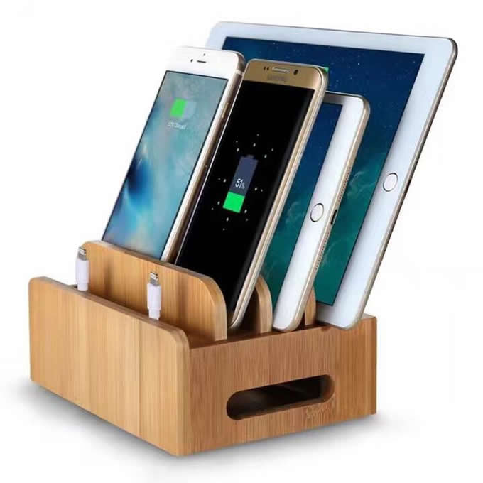  Bamboo Multi- Device Desktop Organizer  Charging Station For Smart Phones, Tablets and Laptops  