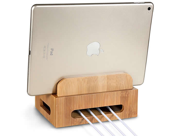  Bamboo Multi- Device Desktop Organizer  Charging Station For Smart Phones, Tablets and Laptops  