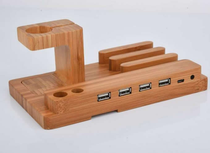 Bamboo Wood Charging Stand Bracket Docking Station For Apple Watch & iPhone 