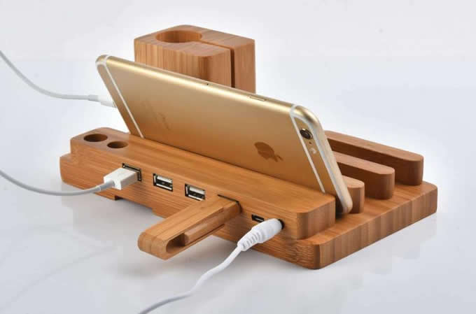 Bamboo Wood Charging Stand Bracket Docking Station For Apple Watch & iPhone 