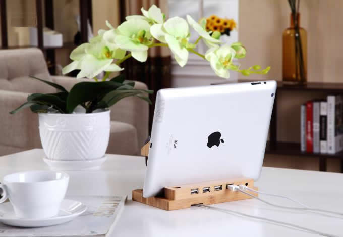 Bamboo Wood Charging Stand Bracket Docking Station For Apple Watch & iPhone 