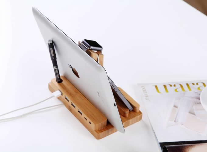 Bamboo Wood Charging Stand Bracket Docking Station For Apple Watch & iPhone 