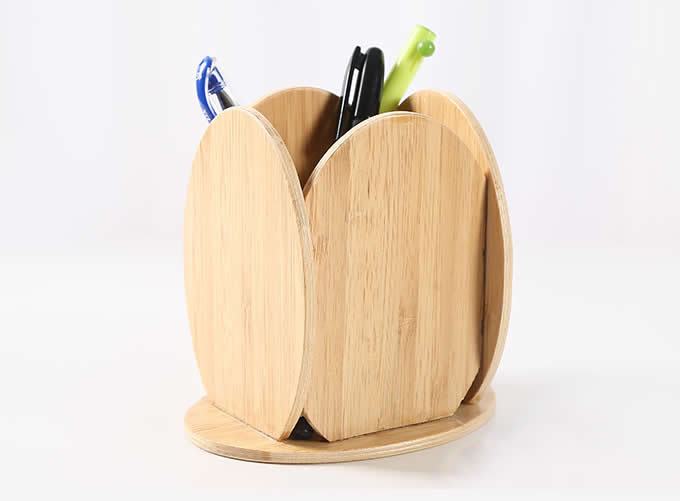  Bamboo Wooden Office Desk Organizer Pen Pencil Container Holder