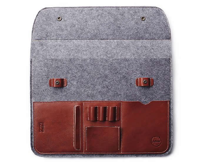 Gray Felt Case Leather Front Bag Magnetic Button Sleeve for Apple 12