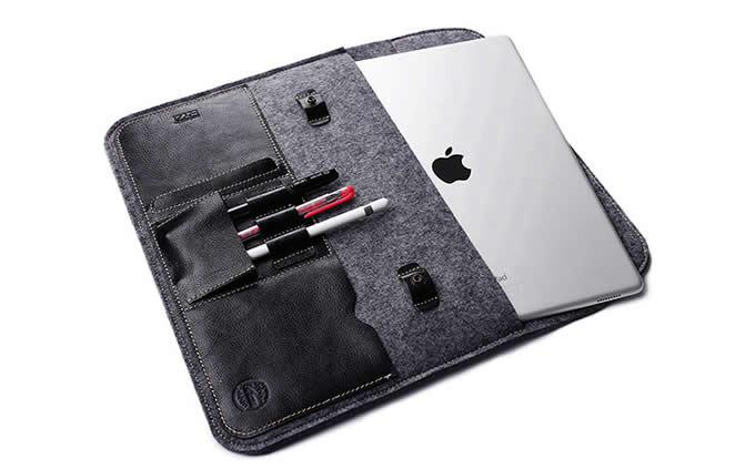 Gray Felt Case Leather Front Bag Magnetic Button Sleeve for Apple 12