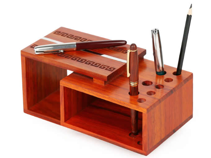   Wooden Office Home Pen Pencil Holder Desk Stationery Storage Box Collection Caddy For Pen / Pencil / Cell Phone / Remote Control 