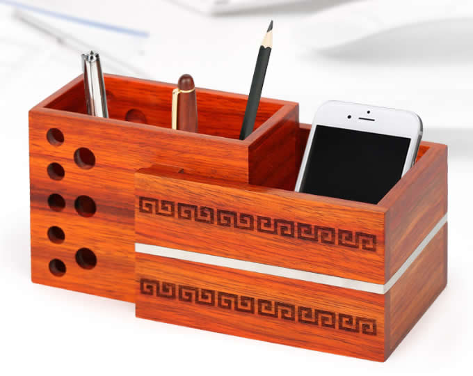   Wooden Office Home Pen Pencil Holder Desk Stationery Storage Box Collection Caddy For Pen / Pencil / Cell Phone / Remote Control 