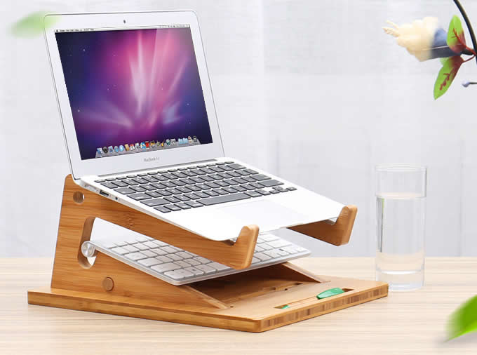 Folding Wooden Desktop Stand With Base for Tablet Laptop Macbook Air or Pro