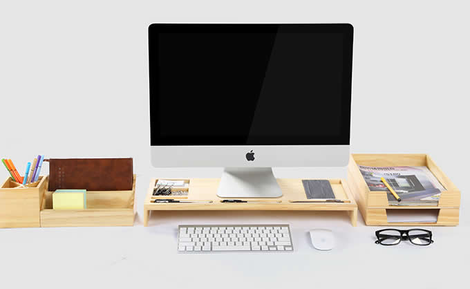 Wooden Unibody Monitor / iMac Stand Desk Organizer