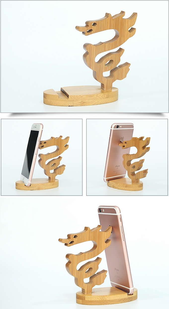 Bamboo Animal Shaped Mobile Phone iPad Holder Stand