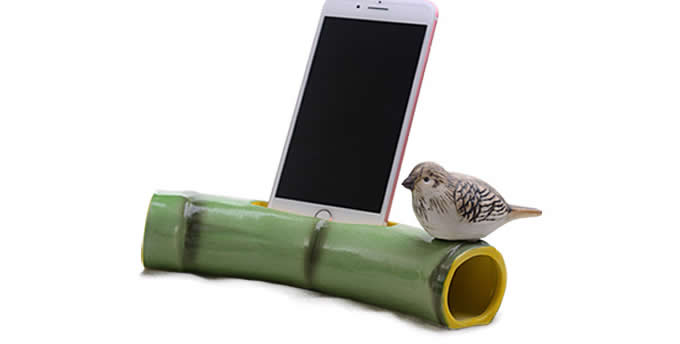 Bamboo Style Ceramic Speaker Sound Amplifier Stand Dock for SmartPhone