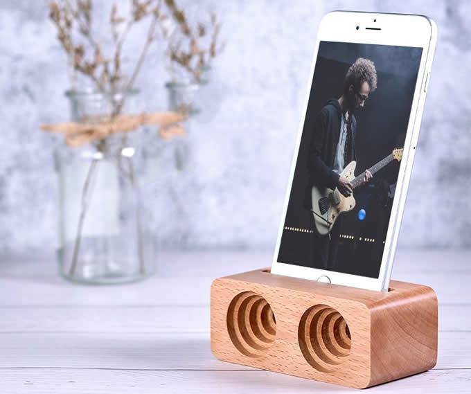 Bamboo Wood Phone Dock with Sound Amplifier