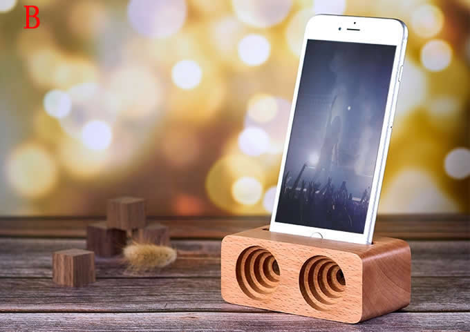 Bamboo Wood Phone Dock with Sound Amplifier