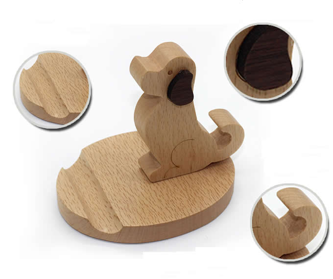 Wooden Dog Shaped Mobile Phone iPad Holder Stand