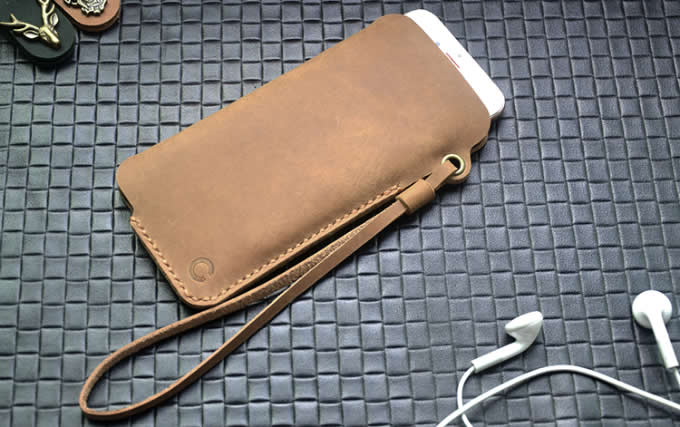  Genuine Leather  Phone Pouch with Strap for iPhone  8 8 Plus 7 7 Plus 