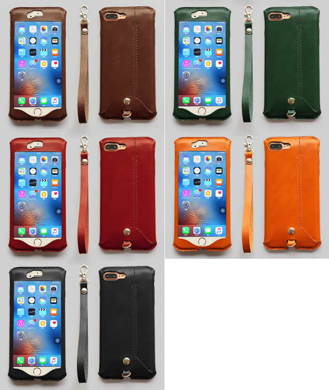 Handmade Genuine Leather Case Cover with Strap For Iphone 6 6S 6Plus 6S Plus 7 7Plus