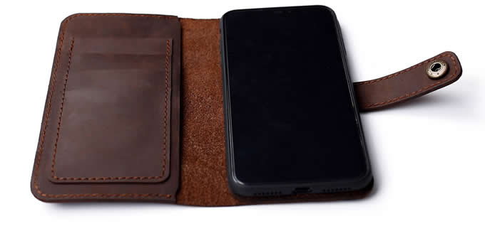 Handmade Genuine Leather Phone Wallet Case with Card Slots For iPhone xs max