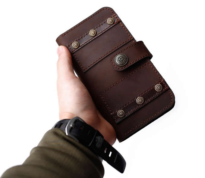 Handmade Genuine Leather Phone Wallet Case with Card Slots For iPhone xs max