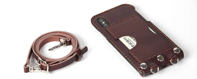  Handmade Genuine Leather Slim Case Cover  & Buit-in Card Money Slot With Removable Chain Strap for X/8/8 Plus/7/7 Plus/6/6 Plus/ 
