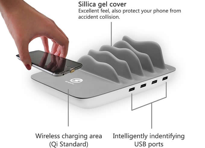  Multi-Device Charging Stand Docks with 4-Port USB Charger for Universal Smart Phones and Tablets 