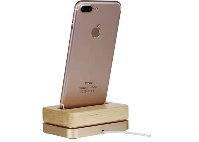  Wooden & Aluminum iPhone Desk Charger Stand Dock Station Holder for iPhone 7/7Plus/6S/ 6/6 Plus