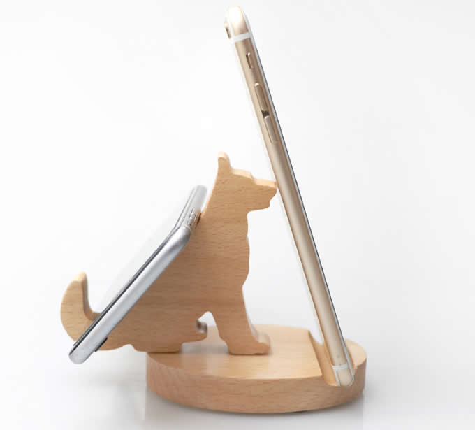 Wooden Cat Cell Phone iPad Stand Holder