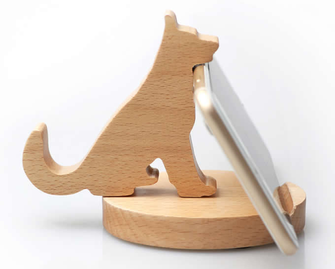 Wooden Cat Cell Phone iPad Stand Holder