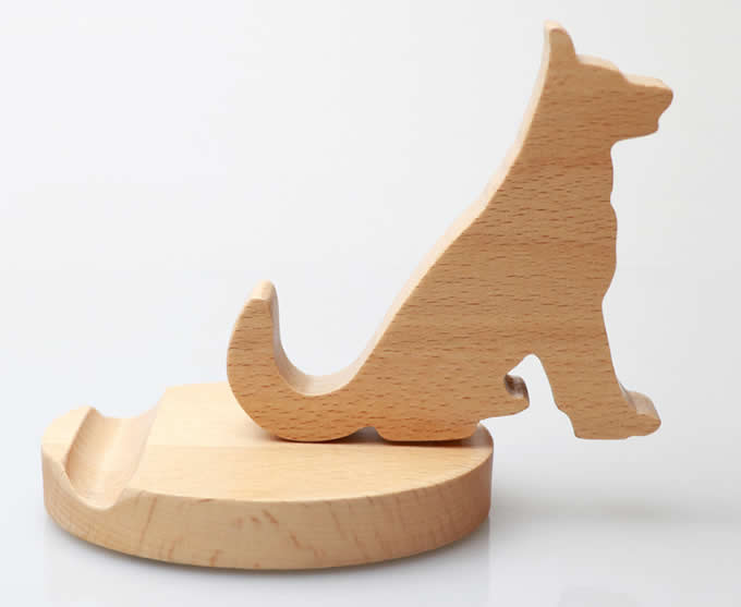 Wooden Cat Cell Phone iPad Stand Holder