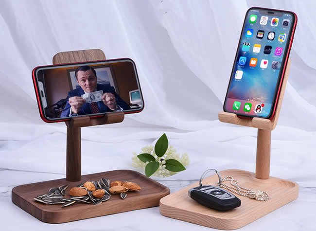 Adjustable Angle Black Walnut Wood Phone Holder Beech Storage Tray