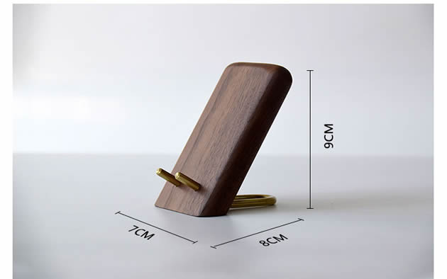 Classic black walnut combined with brass cell phone holder