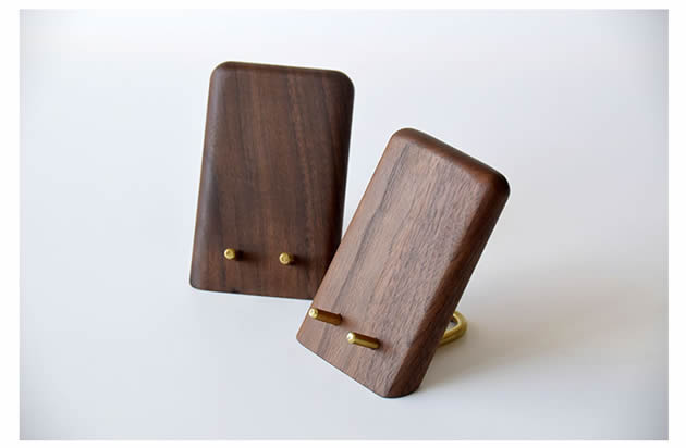 Classic black walnut combined with brass cell phone holder