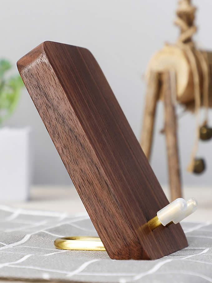 Classic Wood Brass Combined With Mobile Phone Holder Black Walnut Wood Ipad Stand