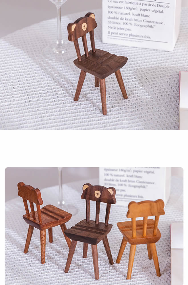 Desktop Cute Cartoon Bear Wooden Chair Phone Holder