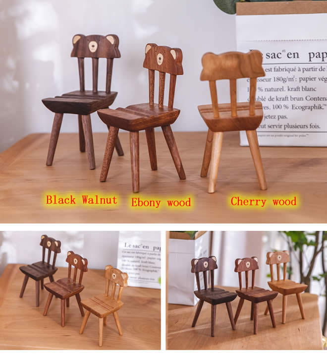 Desktop Cute Cartoon Bear Wooden Chair Phone Holder